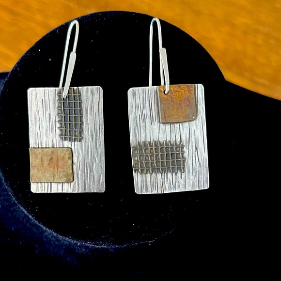 Sterling and copper handmade earrings by Leterneau. - Picture 1 of 4